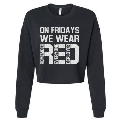 On Fridays We Wear Red Military Veteran Day Us Flag Cropped Pullover Crew