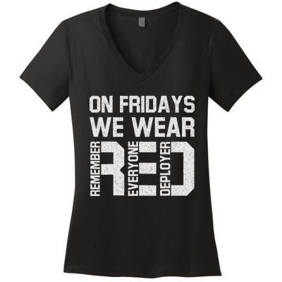 On Fridays We Wear Red Military Veteran Day Us Flag Women's V-Neck T-Shirt