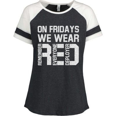 On Fridays We Wear Red Military Veteran Day Us Flag Enza Ladies Jersey Colorblock Tee