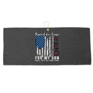 On Friday We Wear Red For My Son Military Support Us Flag Large Microfiber Waffle Golf Towel