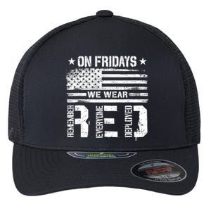 On Friday We Wear Red American Flag Military Supportive Flexfit Unipanel Trucker Cap