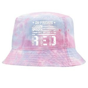 On Friday We Wear Red American Flag Military Supportive Tie-Dyed Bucket Hat