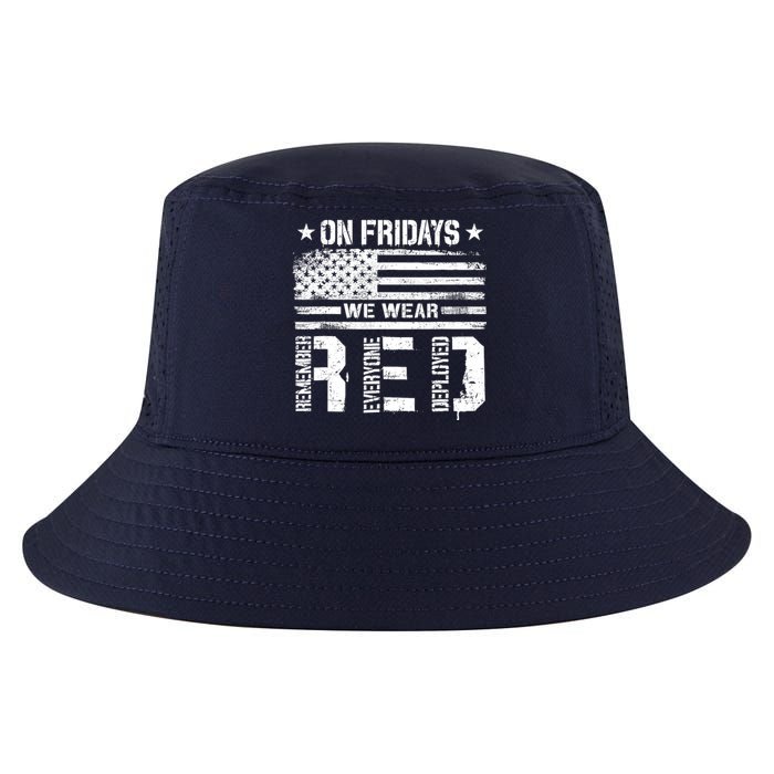 On Friday We Wear Red American Flag Military Supportive Cool Comfort Performance Bucket Hat