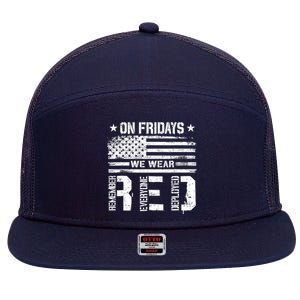 On Friday We Wear Red American Flag Military Supportive 7 Panel Mesh Trucker Snapback Hat