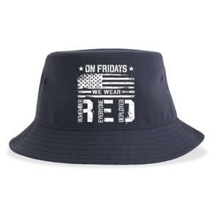 On Friday We Wear Red American Flag Military Supportive Sustainable Bucket Hat