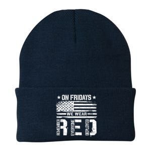 On Friday We Wear Red American Flag Military Supportive Knit Cap Winter Beanie