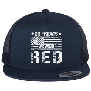 On Friday We Wear Red American Flag Military Supportive Flat Bill Trucker Hat