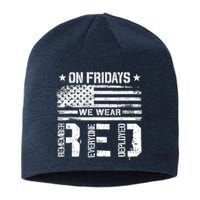 On Friday We Wear Red American Flag Military Supportive Sustainable Beanie