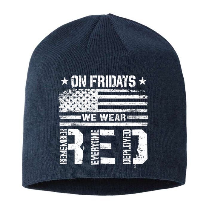 On Friday We Wear Red American Flag Military Supportive Sustainable Beanie