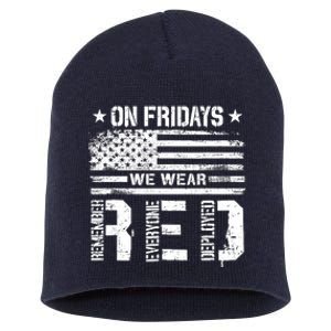 On Friday We Wear Red American Flag Military Supportive Short Acrylic Beanie