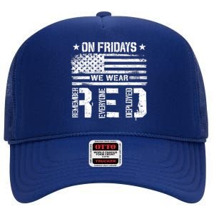 On Friday We Wear Red American Flag Military Supportive High Crown Mesh Back Trucker Hat