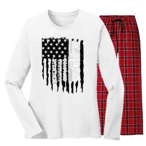 On Friday We Wear Red Friday Military Support Troops Us Flag Women's Long Sleeve Flannel Pajama Set 