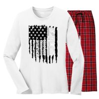 On Friday We Wear Red Friday Military Support Troops Us Flag Women's Long Sleeve Flannel Pajama Set 