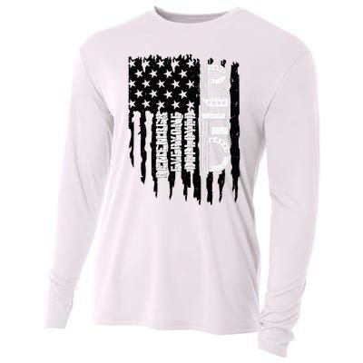 On Friday We Wear Red Friday Military Support Troops Us Flag Cooling Performance Long Sleeve Crew