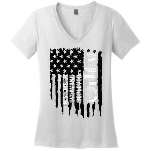 On Friday We Wear Red Friday Military Support Troops Us Flag Women's V-Neck T-Shirt