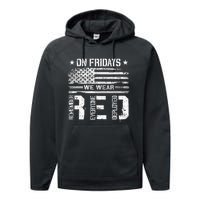 On Friday We Wear Red American Flag Military Supportive Performance Fleece Hoodie