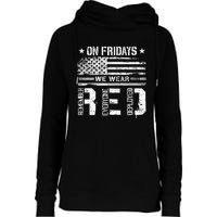 On Friday We Wear Red American Flag Military Supportive Womens Funnel Neck Pullover Hood