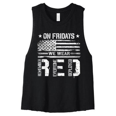 On Friday We Wear Red American Flag Military Supportive Women's Racerback Cropped Tank