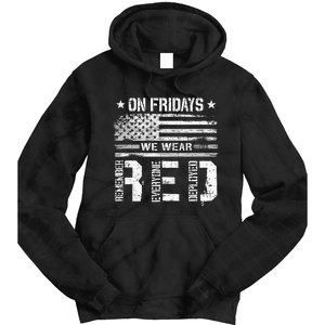 On Friday We Wear Red American Flag Military Supportive Tie Dye Hoodie