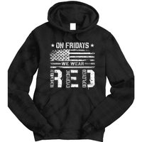 On Friday We Wear Red American Flag Military Supportive Tie Dye Hoodie