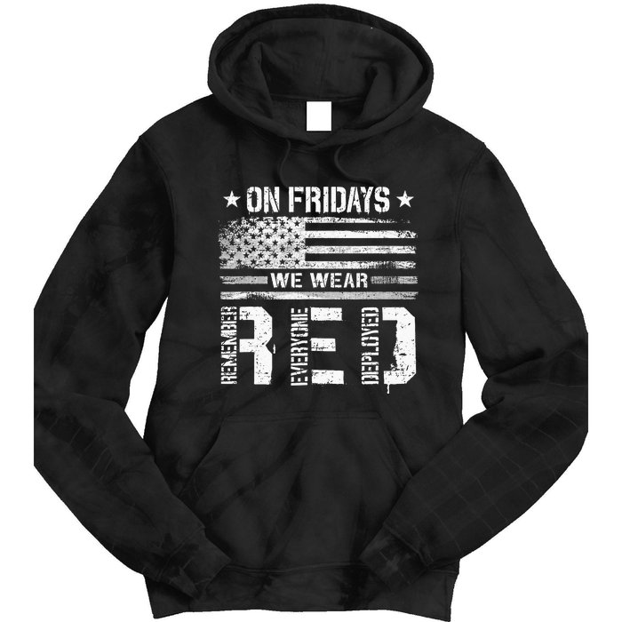 On Friday We Wear Red American Flag Military Supportive Tie Dye Hoodie