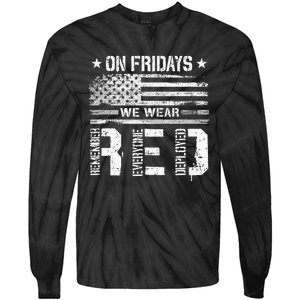 On Friday We Wear Red American Flag Military Supportive Tie-Dye Long Sleeve Shirt