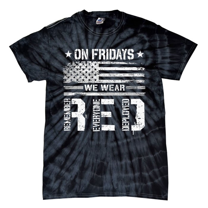 On Friday We Wear Red American Flag Military Supportive Tie-Dye T-Shirt