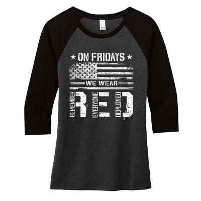 On Friday We Wear Red American Flag Military Supportive Women's Tri-Blend 3/4-Sleeve Raglan Shirt