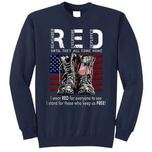 On Friday We Wear Red Remember Everyone Deployed Usa Flag Tall Sweatshirt