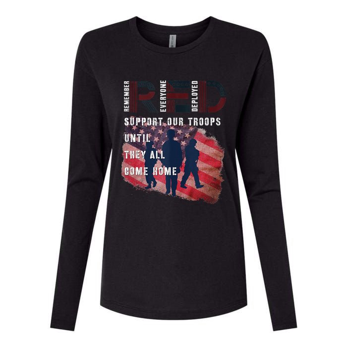 On Friday We Wear Red Friday Military Support Troops US Flag Womens Cotton Relaxed Long Sleeve T-Shirt