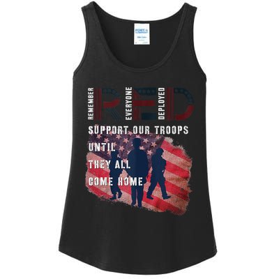 On Friday We Wear Red Friday Military Support Troops US Flag Ladies Essential Tank