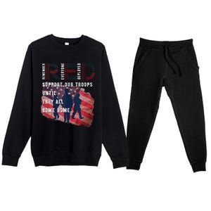 On Friday We Wear Red Friday Military Support Troops US Flag Premium Crewneck Sweatsuit Set