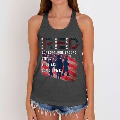 On Friday We Wear Red Friday Military Support Troops US Flag Women's Knotted Racerback Tank