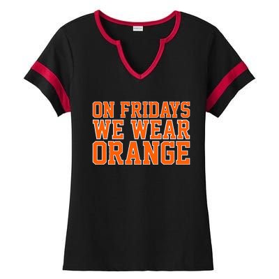 On Fridays We Wear Orange High School Football Team Pride Ladies Halftime Notch Neck Tee