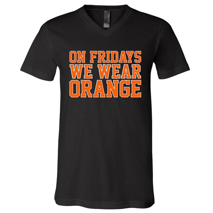 On Fridays We Wear Orange High School Football Team Pride V-Neck T-Shirt