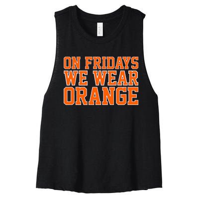 On Fridays We Wear Orange High School Football Team Pride Women's Racerback Cropped Tank