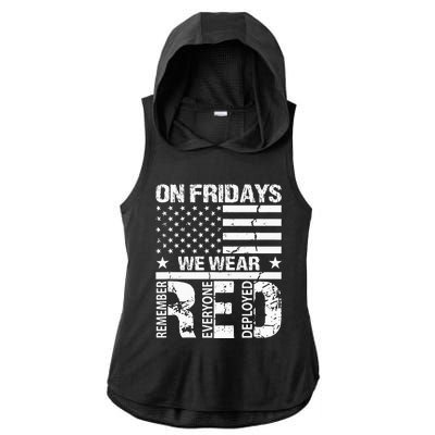 On Fridays We Wear Red American Flag Military Supportive Ladies PosiCharge Tri-Blend Wicking Draft Hoodie Tank