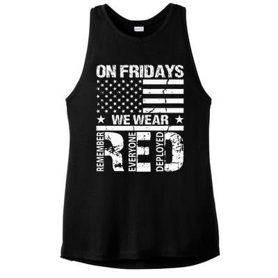 On Fridays We Wear Red American Flag Military Supportive Ladies PosiCharge Tri-Blend Wicking Tank