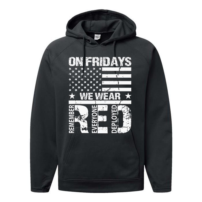 On Fridays We Wear Red American Flag Military Supportive Performance Fleece Hoodie