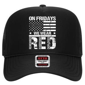 On Fridays We Wear Red American Flag Military Supportive High Crown Mesh Back Trucker Hat