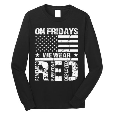 On Fridays We Wear Red American Flag Military Supportive Long Sleeve Shirt