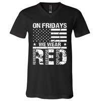 On Fridays We Wear Red American Flag Military Supportive V-Neck T-Shirt