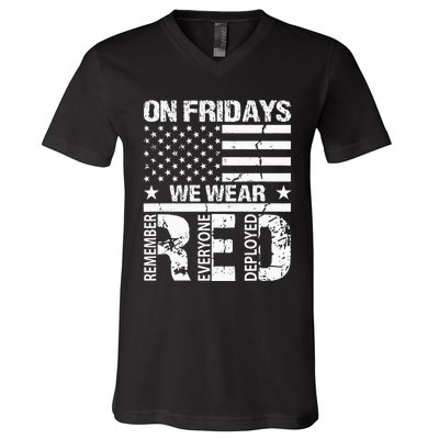 On Fridays We Wear Red American Flag Military Supportive V-Neck T-Shirt