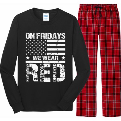 On Fridays We Wear Red American Flag Military Supportive Long Sleeve Pajama Set