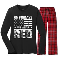 On Fridays We Wear Red American Flag Military Supportive Women's Long Sleeve Flannel Pajama Set 