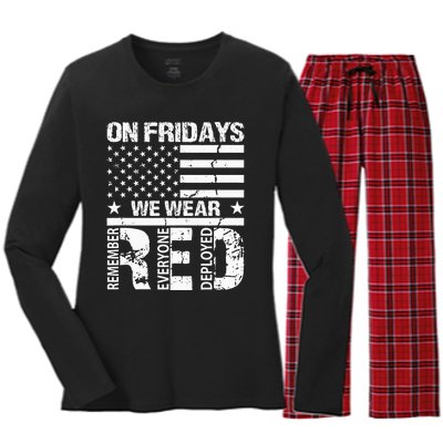 On Fridays We Wear Red American Flag Military Supportive Women's Long Sleeve Flannel Pajama Set 