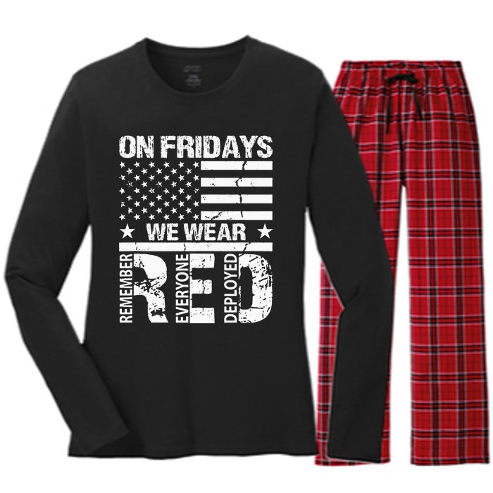 On Fridays We Wear Red American Flag Military Supportive Women's Long Sleeve Flannel Pajama Set 