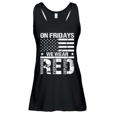 On Fridays We Wear Red American Flag Military Supportive Ladies Essential Flowy Tank