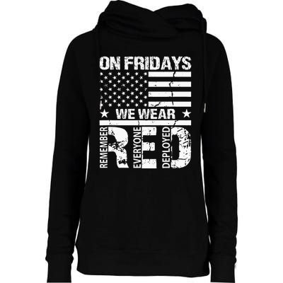 On Fridays We Wear Red American Flag Military Supportive Womens Funnel Neck Pullover Hood