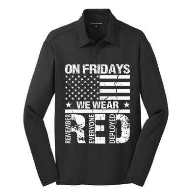 On Fridays We Wear Red American Flag Military Supportive Silk Touch Performance Long Sleeve Polo